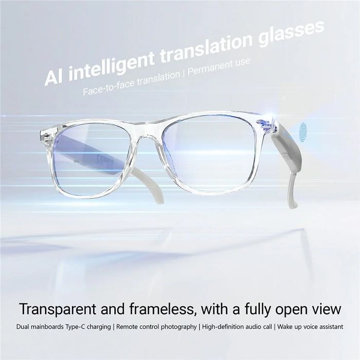 F16 AI Translation Bluetooth-compatible Earphone Glasses Touch Control Wireless Headset Smart Eyewear - Clear Frame / Anti Blue Light - 5