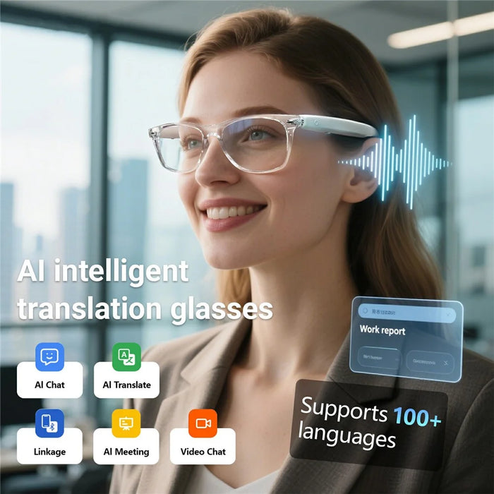 F16 AI Translation Bluetooth-compatible Earphone Glasses Touch Control Wireless Headset Smart Eyewear - Clear Frame / Anti Blue Light - 6