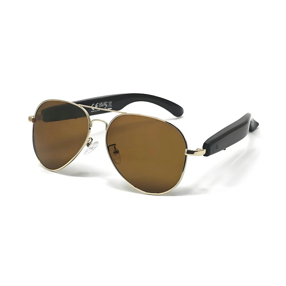 F18 AI Translation Bluetooth-compatible Earphone Glasses Wireless Headset UV Protection Smart Sunglasses - Gold Frame+Tan Lens - 1