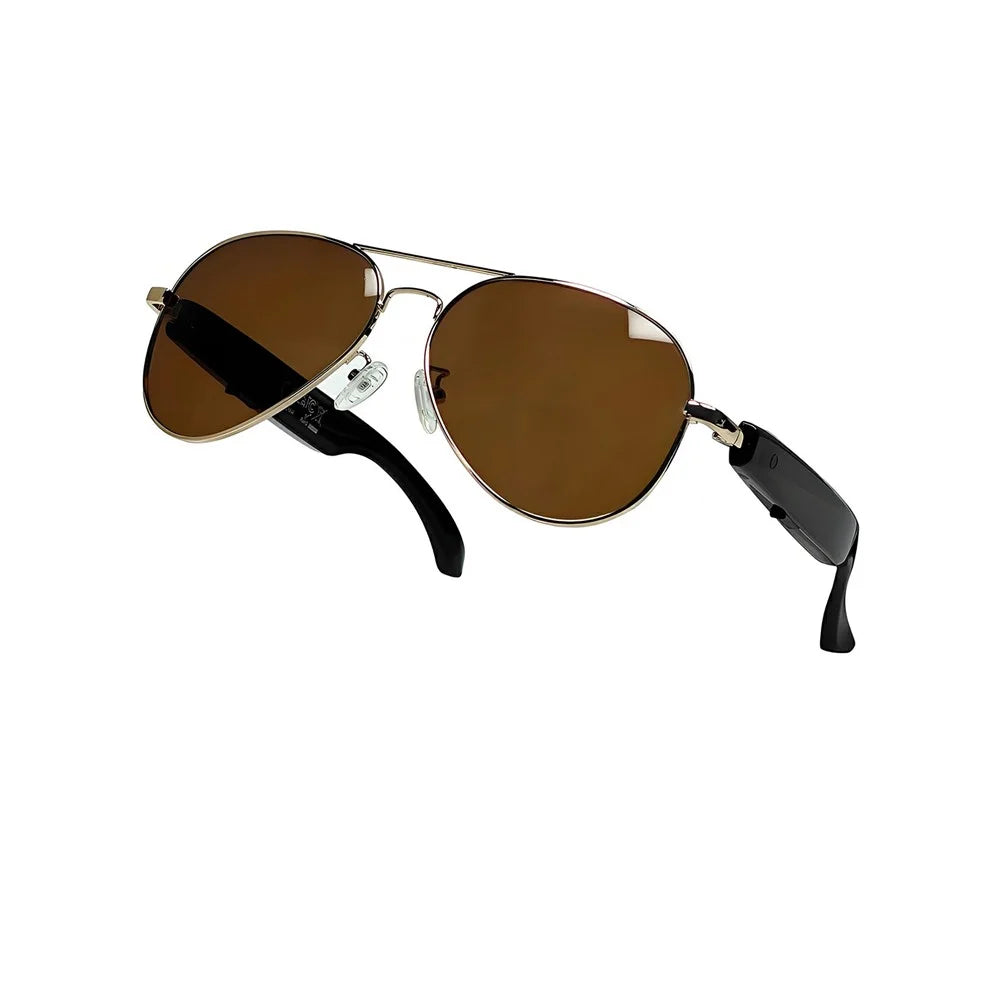 F18 AI Translation Bluetooth-compatible Earphone Glasses Wireless Headset UV Protection Smart Sunglasses - Gold Frame+Tan Lens - 3