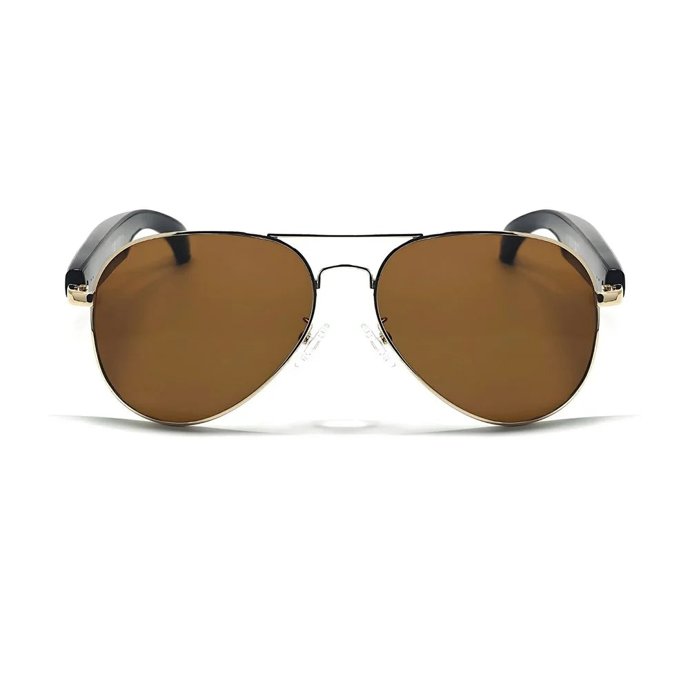 F18 AI Translation Bluetooth-compatible Earphone Glasses Wireless Headset UV Protection Smart Sunglasses - Gold Frame+Tan Lens - 4