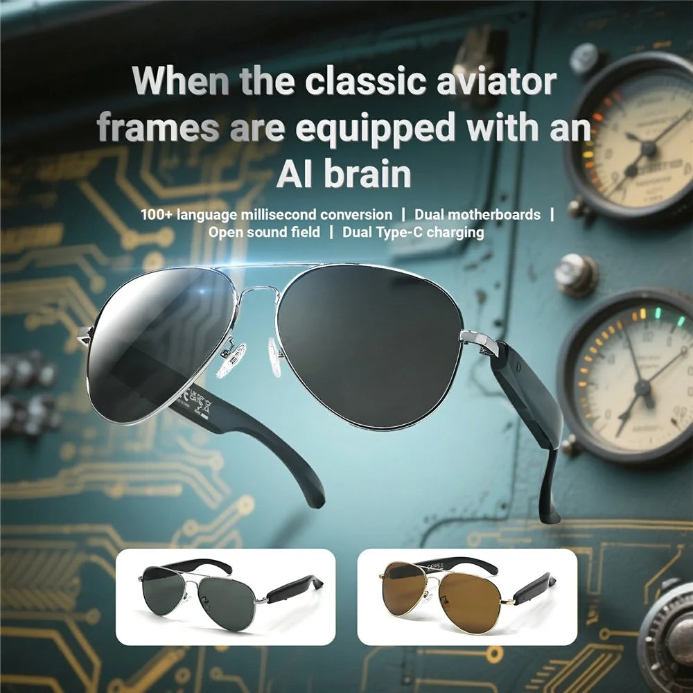 F18 AI Translation Bluetooth-compatible Earphone Glasses Wireless Headset UV Protection Smart Sunglasses - Gold Frame+Tan Lens - 6