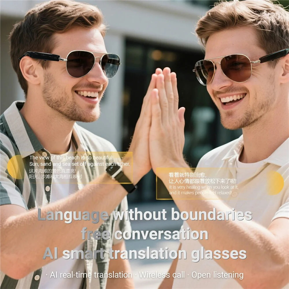 F18 AI Translation Bluetooth-compatible Earphone Glasses Wireless Headset UV Protection Smart Sunglasses - Gold Frame+Tan Lens - 7