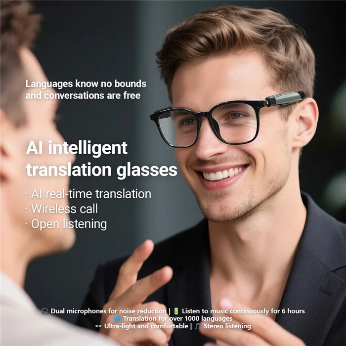 F19 Anti Blue Light Smart Eyewear Real Time AI Translation Wireless Bluetooth-compatible Earphone Glasses - Black Frame+Clear Lens - 6