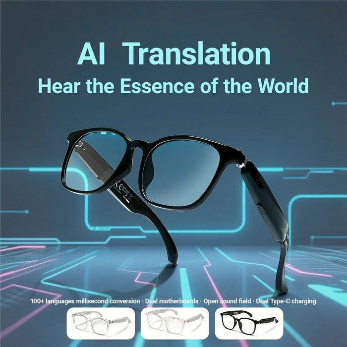 F19 Anti Blue Light Smart Eyewear Real Time AI Translation Wireless Bluetooth-compatible Earphone Glasses - Black Frame+Clear Lens - 7