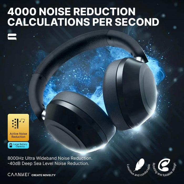 CAANKEI Wireless Headphones Active Noise Cancelling Bluetooth-Compatible Headset Over-Ear - Black - 6
