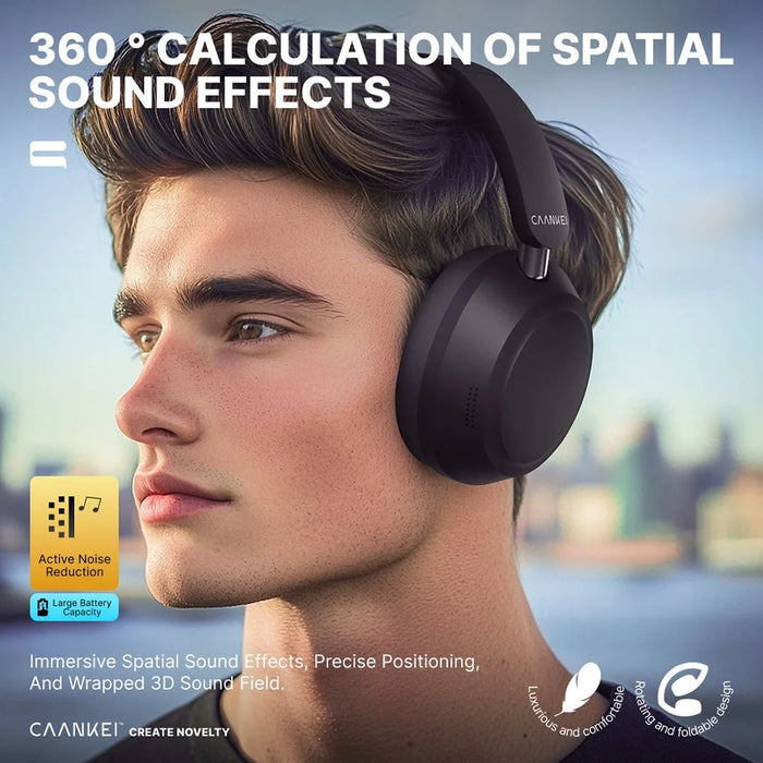 CAANKEI Wireless Headphones Active Noise Cancelling Bluetooth-Compatible Headset Over-Ear - Black - 7