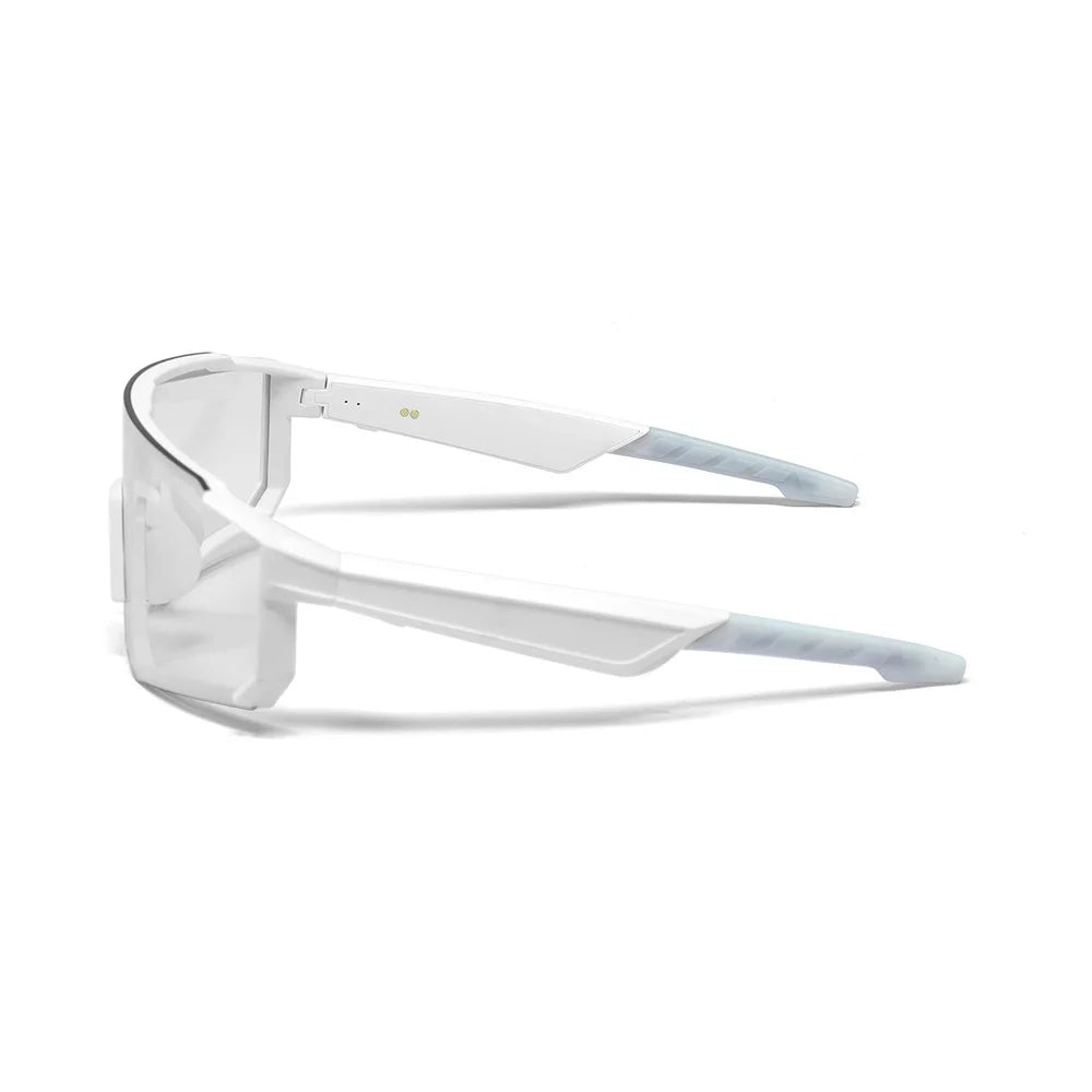QY-Pro1 AI Translation Bluetooth-compatible Music Glasses for Outdoor Sports Anti UV Cycling Smart Eyewear - White Frame / Photochromic Grey Lens - 4