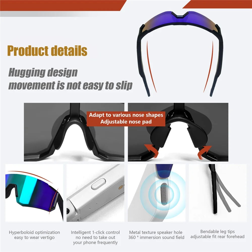 QY-Pro1 AI Translation Bluetooth-compatible Music Glasses for Outdoor Sports Anti UV Cycling Smart Eyewear - White Frame / Photochromic Grey Lens - 5