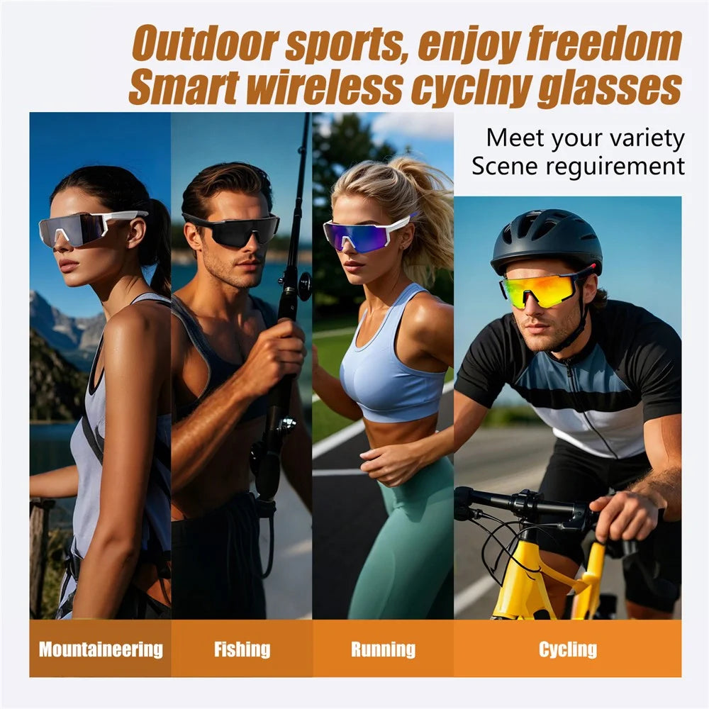 QY-Pro1 AI Translation Bluetooth-compatible Music Glasses for Outdoor Sports Anti UV Cycling Smart Eyewear - White Frame / Photochromic Grey Lens - 6