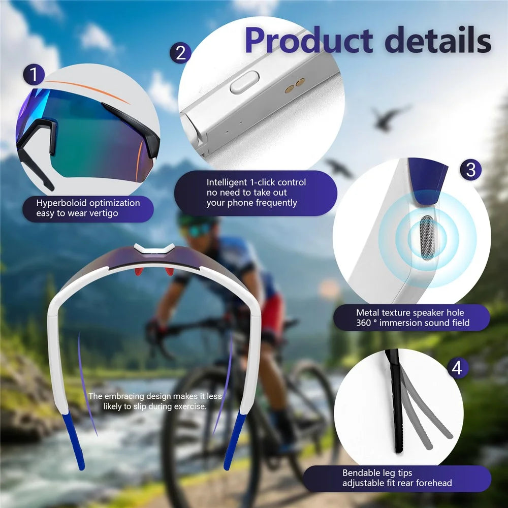 QY-Pro2 Outdoor Sports Cycling AI Translation Bluetooth-Compatible Glasses Music Calling Smart Eyewear - White Frame / Color Changing Lens - 5