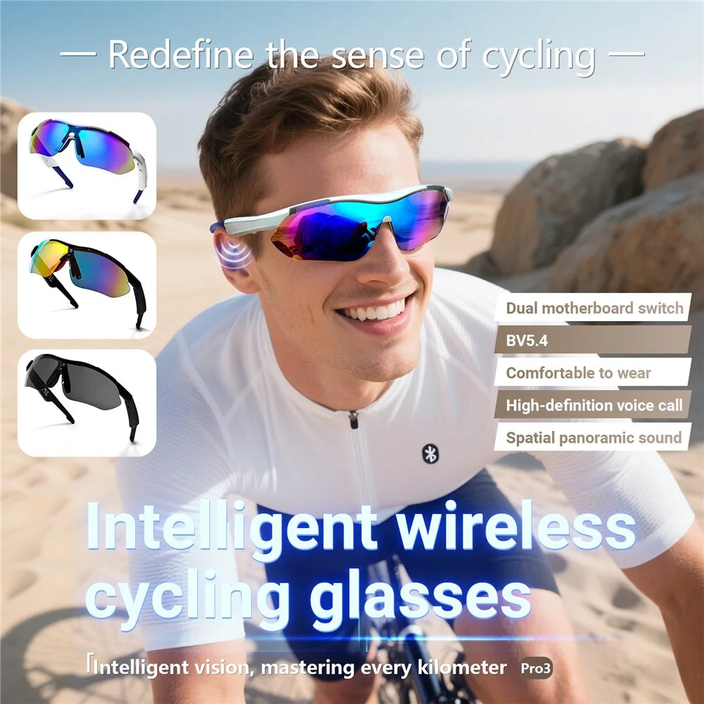 QY-Pro3 AI Translation Bluetooth-Compatible Glasses Outdoor Sports Cycling Music Calls Smart Eyewear - White+Blue - 6