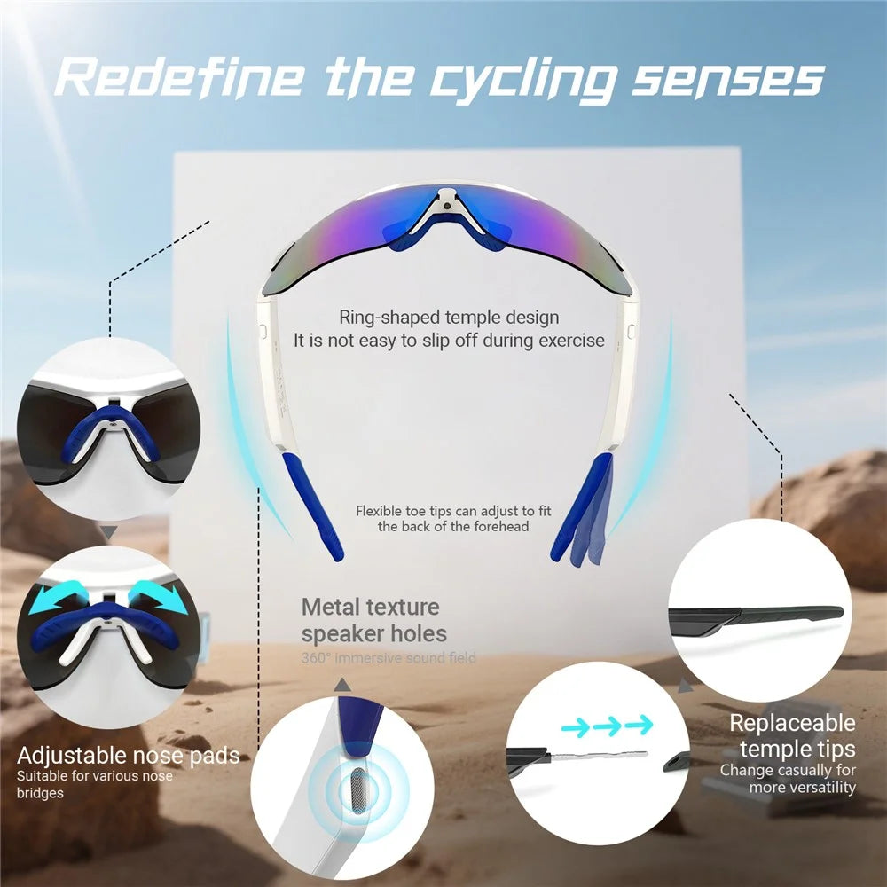 QY-Pro3 AI Translation Bluetooth-Compatible Glasses Outdoor Sports Cycling Music Calls Smart Eyewear - White+Blue - 7