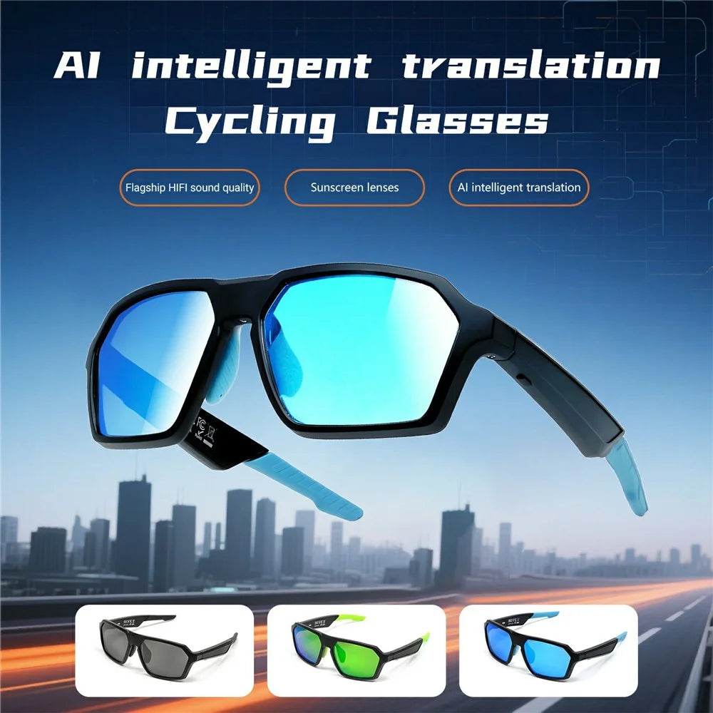 QY-Pro5 Outdoor Sports Cycling Bluetooth-Compatible Glasses AI Translation Music Calls Smart Eyewear - Blue - 3