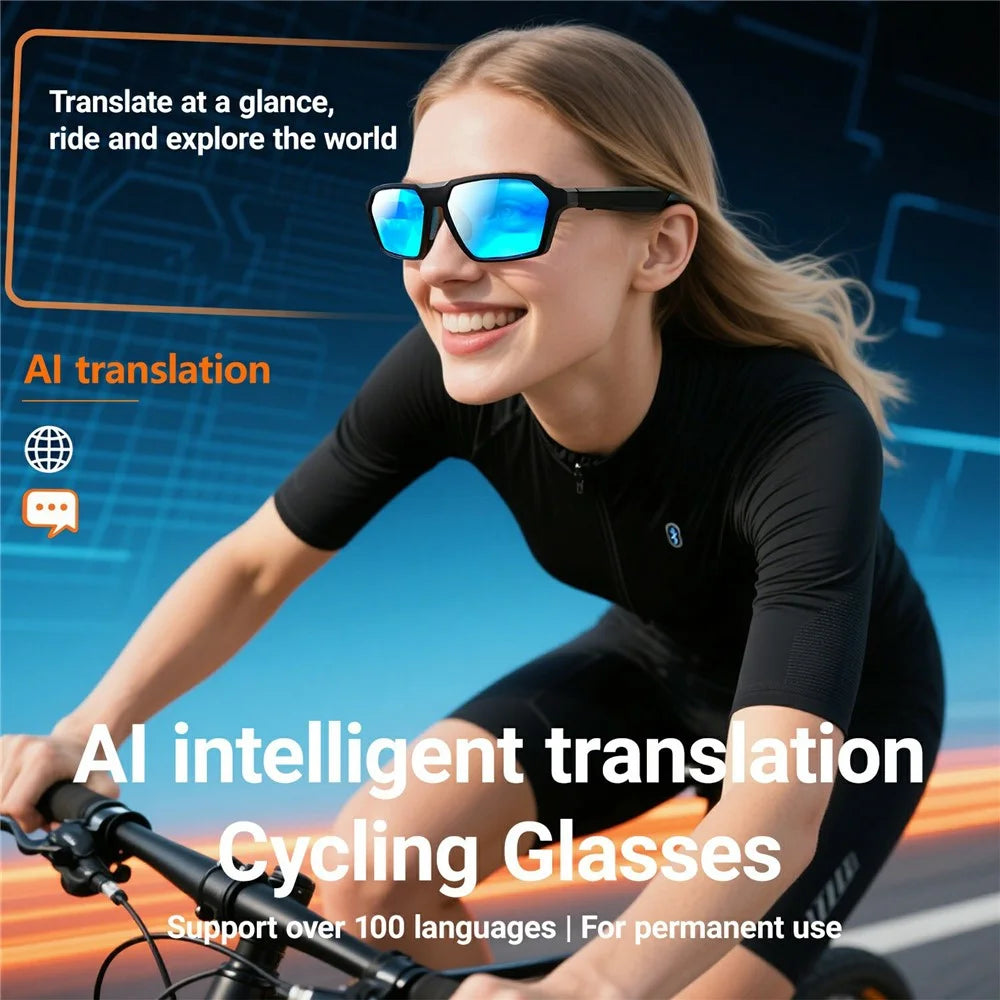 QY-Pro5 Outdoor Sports Cycling Bluetooth-Compatible Glasses AI Translation Music Calls Smart Eyewear - Blue - 4