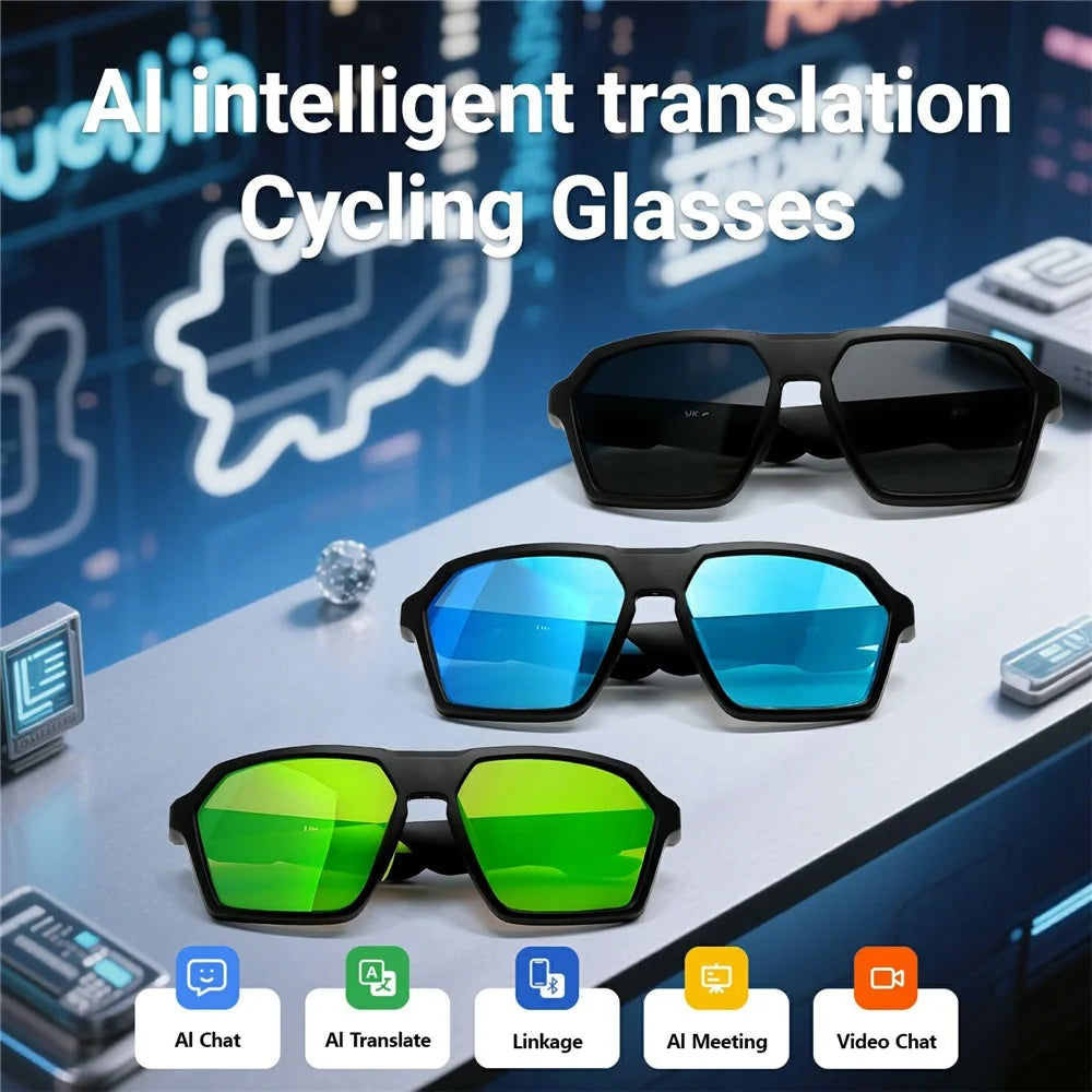 QY-Pro5 Outdoor Sports Cycling Bluetooth-Compatible Glasses AI Translation Music Calls Smart Eyewear - Blue - 5