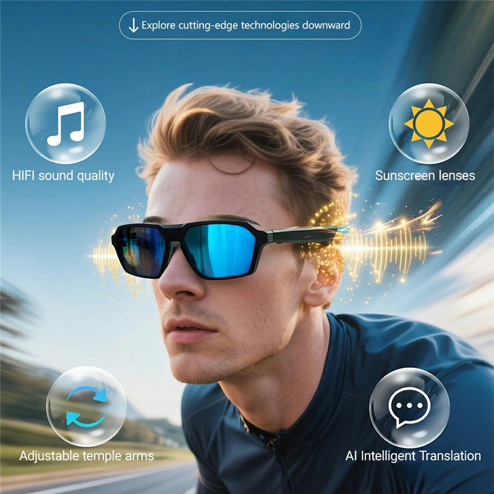QY-Pro5 Outdoor Sports Cycling Bluetooth-Compatible Glasses AI Translation Music Calls Smart Eyewear - Blue - 6