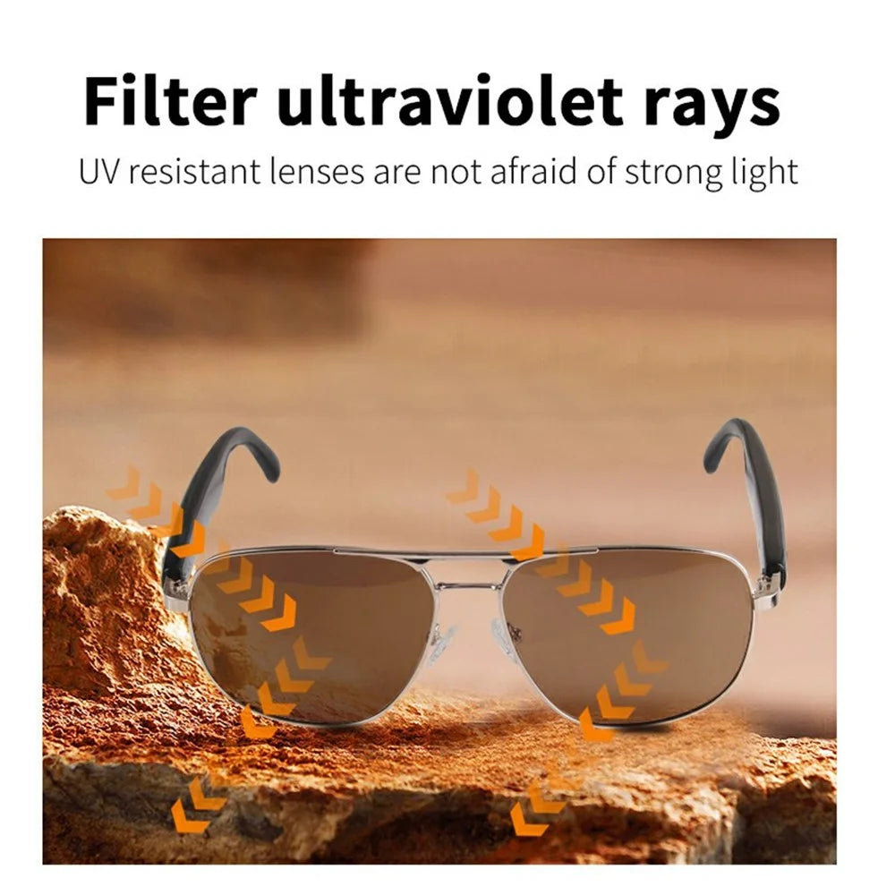 GS02 Polarized Lens Aviator Glasses AI Translation Smart Eyewear Bluetooth-compatible Music Eyeglasses - Gold+Tan - 5