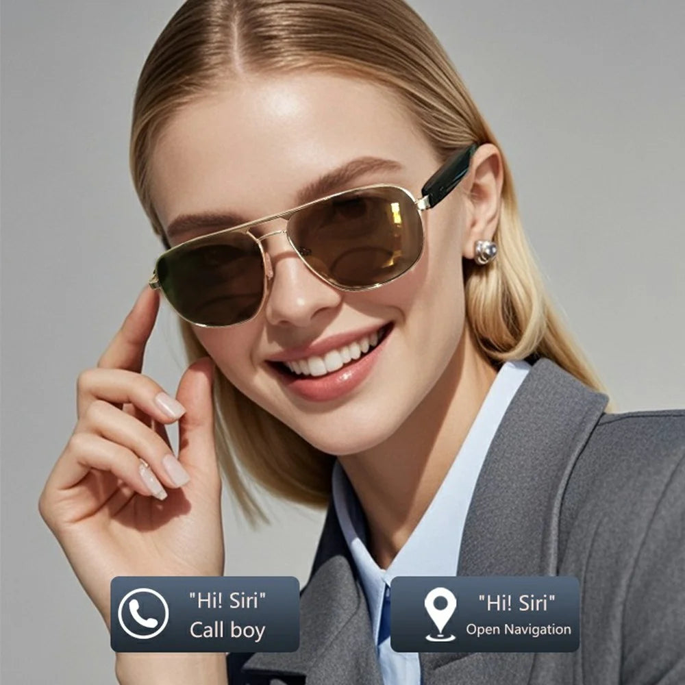 GS02 Polarized Lens Aviator Glasses AI Translation Smart Eyewear Bluetooth-compatible Music Eyeglasses - Gold+Tan - 6