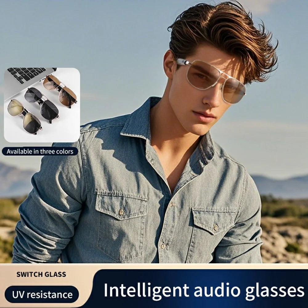 GS02 Polarized Lens Aviator Glasses AI Translation Smart Eyewear Bluetooth-compatible Music Eyeglasses - Gold+Tan - 7