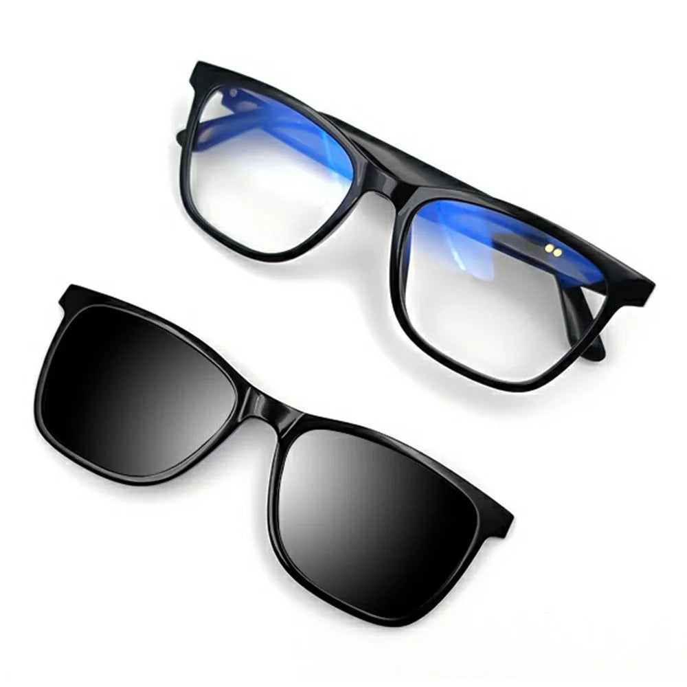 GS05 AI Translation Bluetooth-compatible Glasses Smart Eyewear with Magnetic Detachable Polarized Lens - Anti Blue Light+Polarized Black - 1