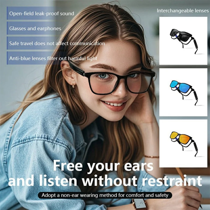 GS05 AI Translation Bluetooth-compatible Glasses Smart Eyewear with Magnetic Detachable Polarized Lens - Anti Blue Light+Polarized Black - 7