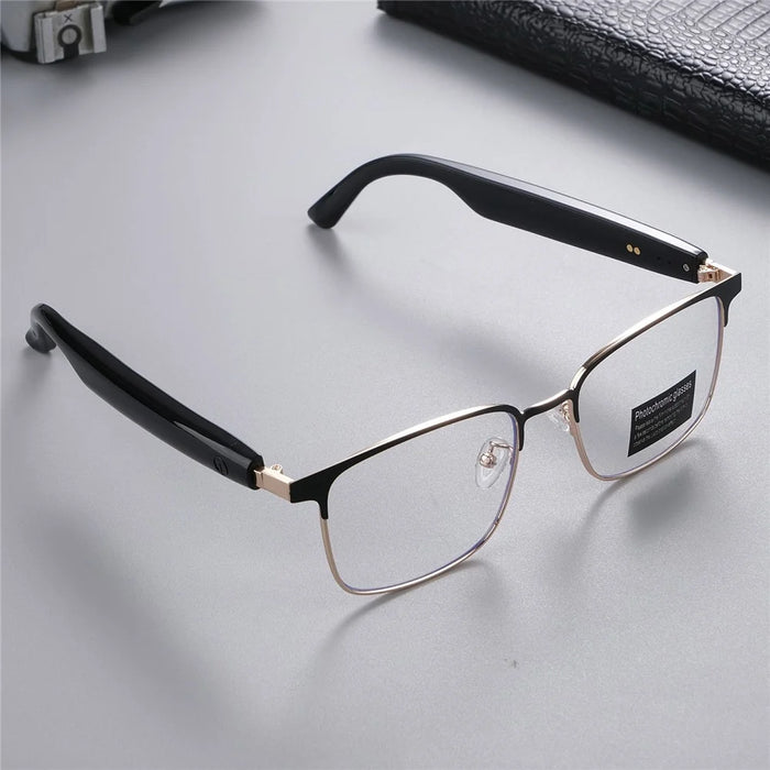 GS06 Wireless Music Earphone AI Translation Bluetooth-compatible Glasses Anti Blue Light Photochromic Lens Smart Eyewear - Gold Frame - 3