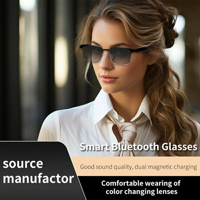 GS06 Wireless Music Earphone AI Translation Bluetooth-compatible Glasses Anti Blue Light Photochromic Lens Smart Eyewear - Gold Frame - 5