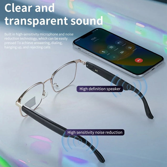 GS06 Wireless Music Earphone AI Translation Bluetooth-compatible Glasses Anti Blue Light Photochromic Lens Smart Eyewear - Gold Frame - 6