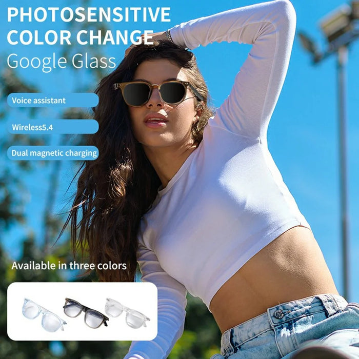 GS07 UV400 Photochromic Lens Bluetooth-compatible Music Call Glasses AI Translation Smart Eyewear - Coffee Frame - 3