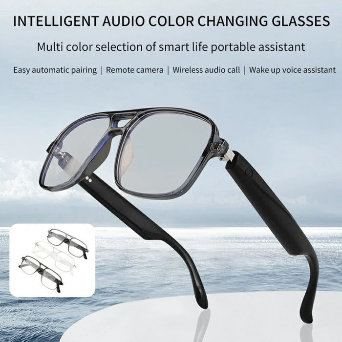 GS10 Multifunction AI Translation Bluetooth-compatible Music Glasses Photochromic Lens Smart Eyewear - Clear Dark Blue Frame - 4