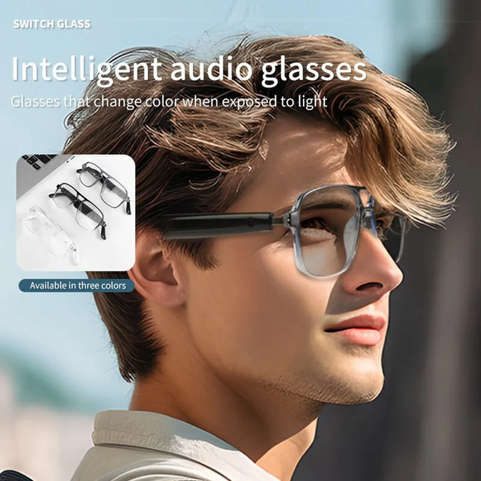 GS10 Multifunction AI Translation Bluetooth-compatible Music Glasses Photochromic Lens Smart Eyewear - Clear Dark Blue Frame - 5