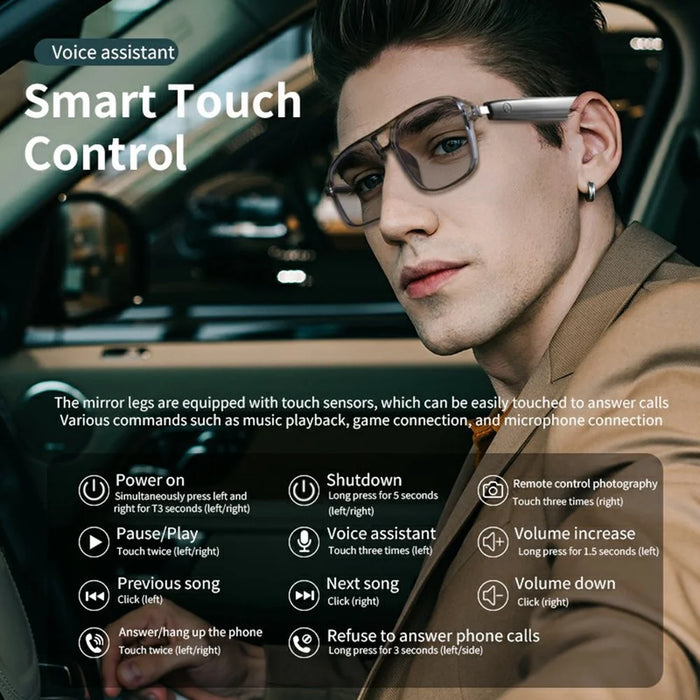GS10 Multifunction AI Translation Bluetooth-compatible Music Glasses Photochromic Lens Smart Eyewear - Clear Dark Blue Frame - 6