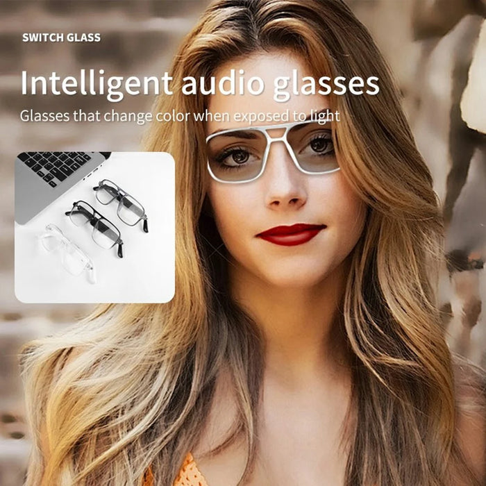 GS10 Multifunction AI Translation Bluetooth-compatible Music Glasses Photochromic Lens Smart Eyewear - Clear Dark Blue Frame - 7