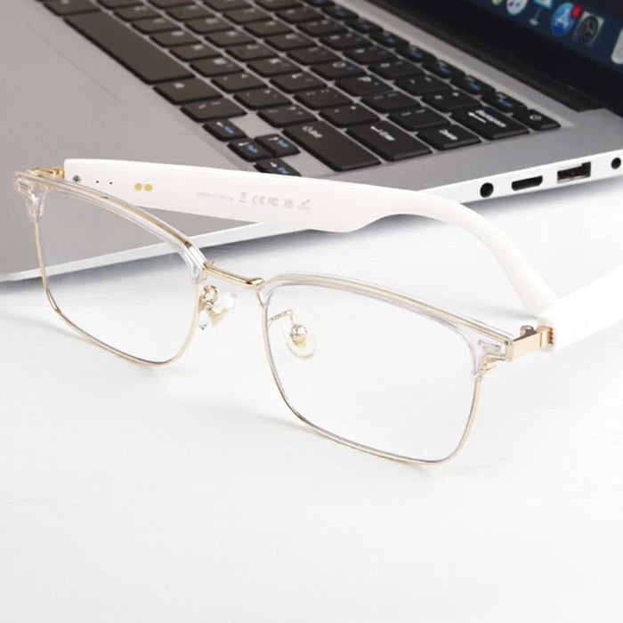 GS13 Photochromic Lens Smart Eyewear AI Translation Wireless Headset Bluetooth-compatible Glasses - Gold+White Frame - 3