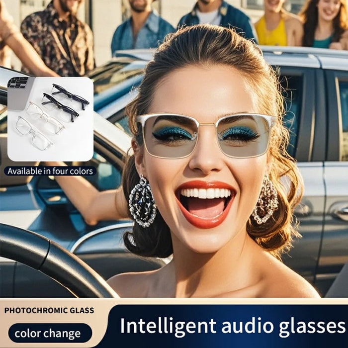 GS13 Photochromic Lens Smart Eyewear AI Translation Wireless Headset Bluetooth-compatible Glasses - Gold+White Frame - 4