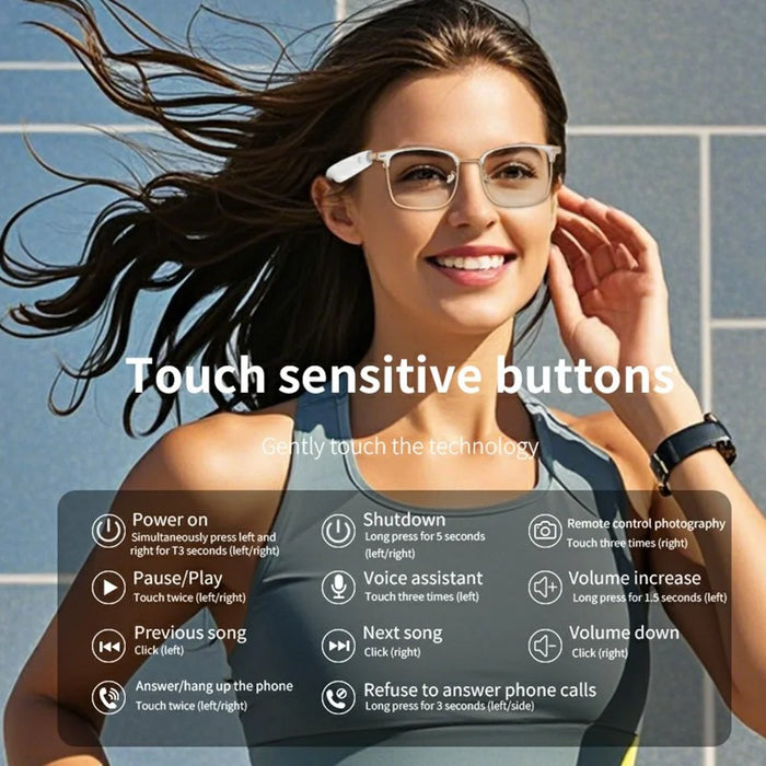 GS13 Photochromic Lens Smart Eyewear AI Translation Wireless Headset Bluetooth-compatible Glasses - Gold+White Frame - 6