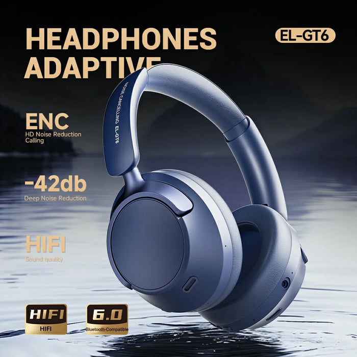 EL-GT6 ANC Noise Cancelling Low Latency Gaming Headset HiFi Sound Over Ear Bluetooth-compatible Headphones - Blue - 4