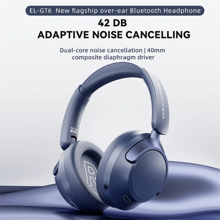 EL-GT6 ANC Noise Cancelling Low Latency Gaming Headset HiFi Sound Over Ear Bluetooth-compatible Headphones - Blue - 5