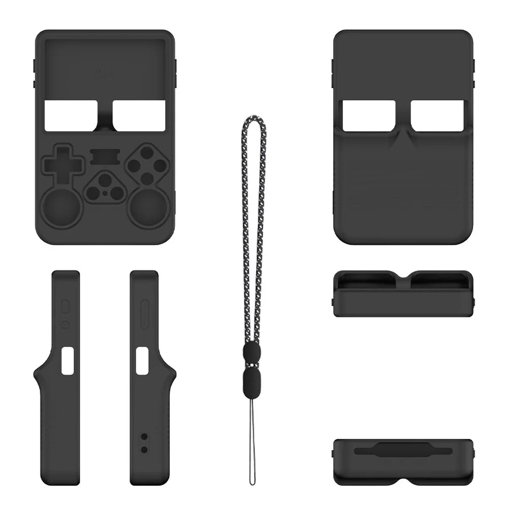 Silicone Protective Case for ANBERNIC R36S Game Console Dustproof Soft Shell Cover with Lanyard - C44 Black - 1