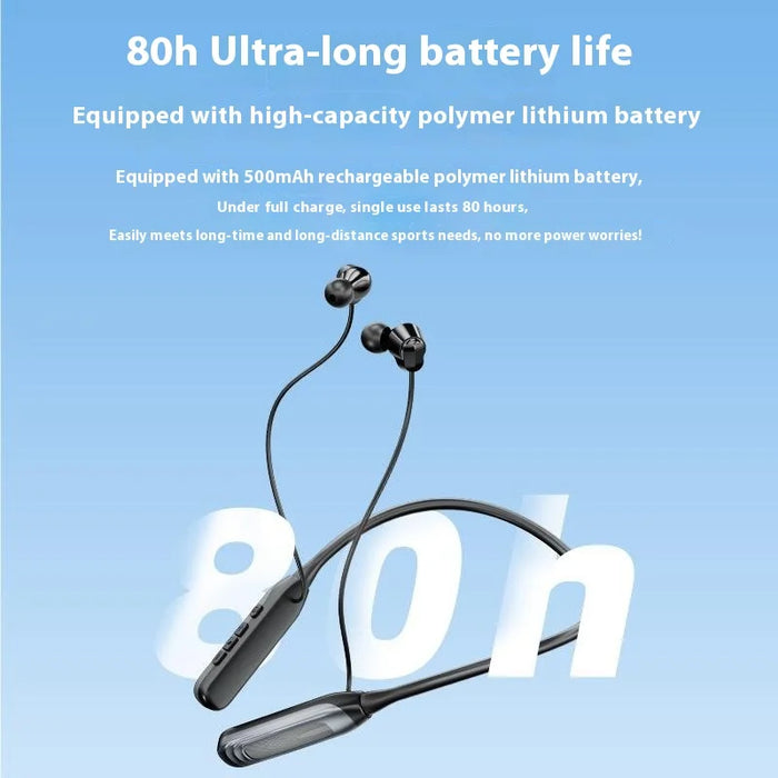 i58 Bluetooth-compatible Neckband Headphones Digital Display 80h Battery Life HiFi Sports Wireless Earbuds - Black - 5