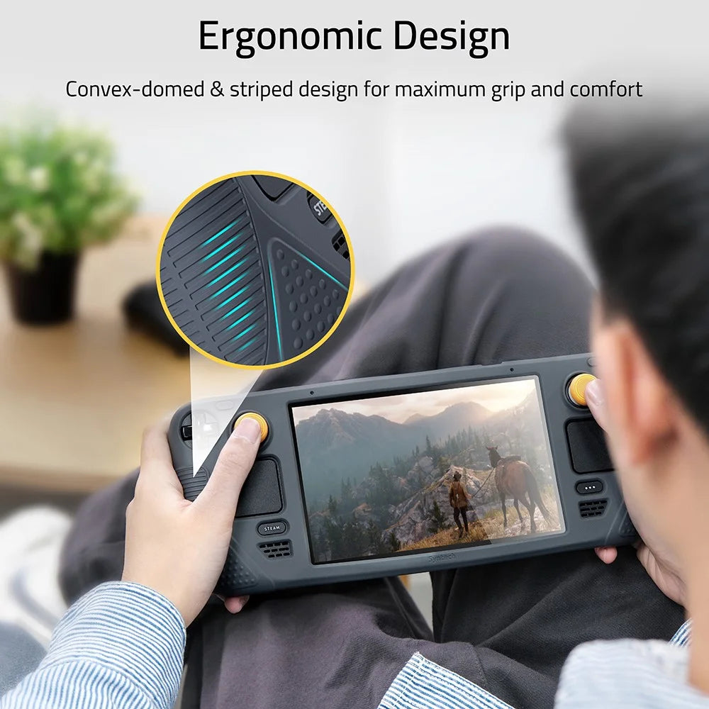 SYNTECH For Steam Deck OLED / LCD Console Silicone Protective Case All-Round Protection Cover with Thumb Grips - Grey - 5