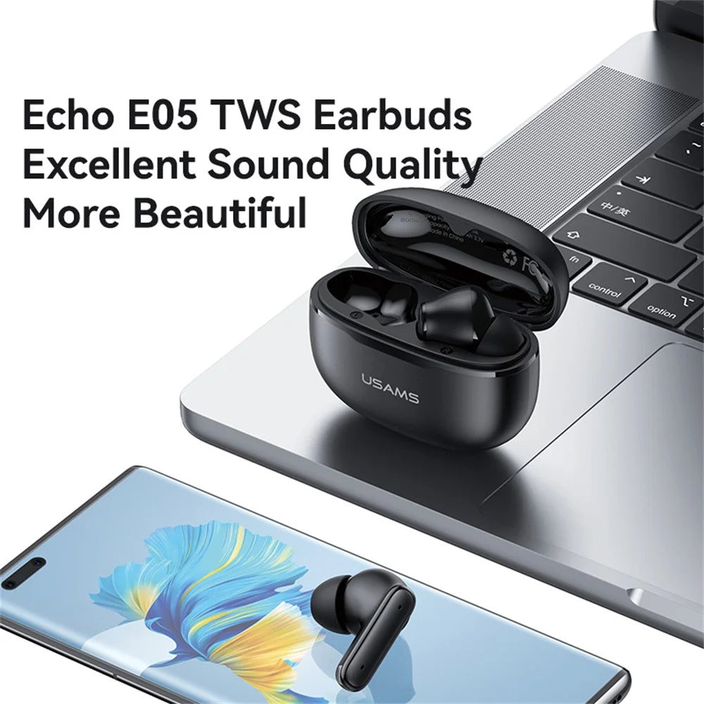 USAMS Echo E05 In-Ear Wireless Earphones Stable 13mm Dynamic Driver Headphones - Black - 2