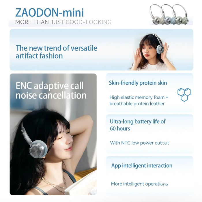 ZAODON mini Bluetooth-compatible 6.0 Headphones High Definition Audio Wireless Over Ear Headset - Blue - 3