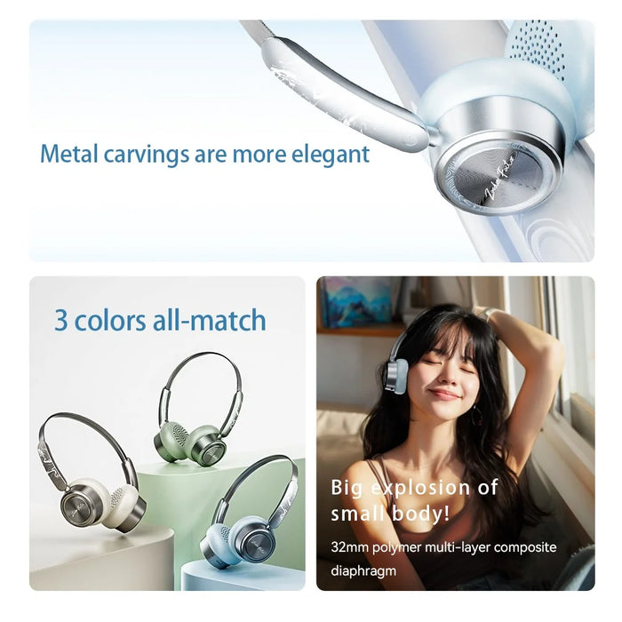 ZAODON mini Bluetooth-compatible 6.0 Headphones High Definition Audio Wireless Over Ear Headset - Blue - 4
