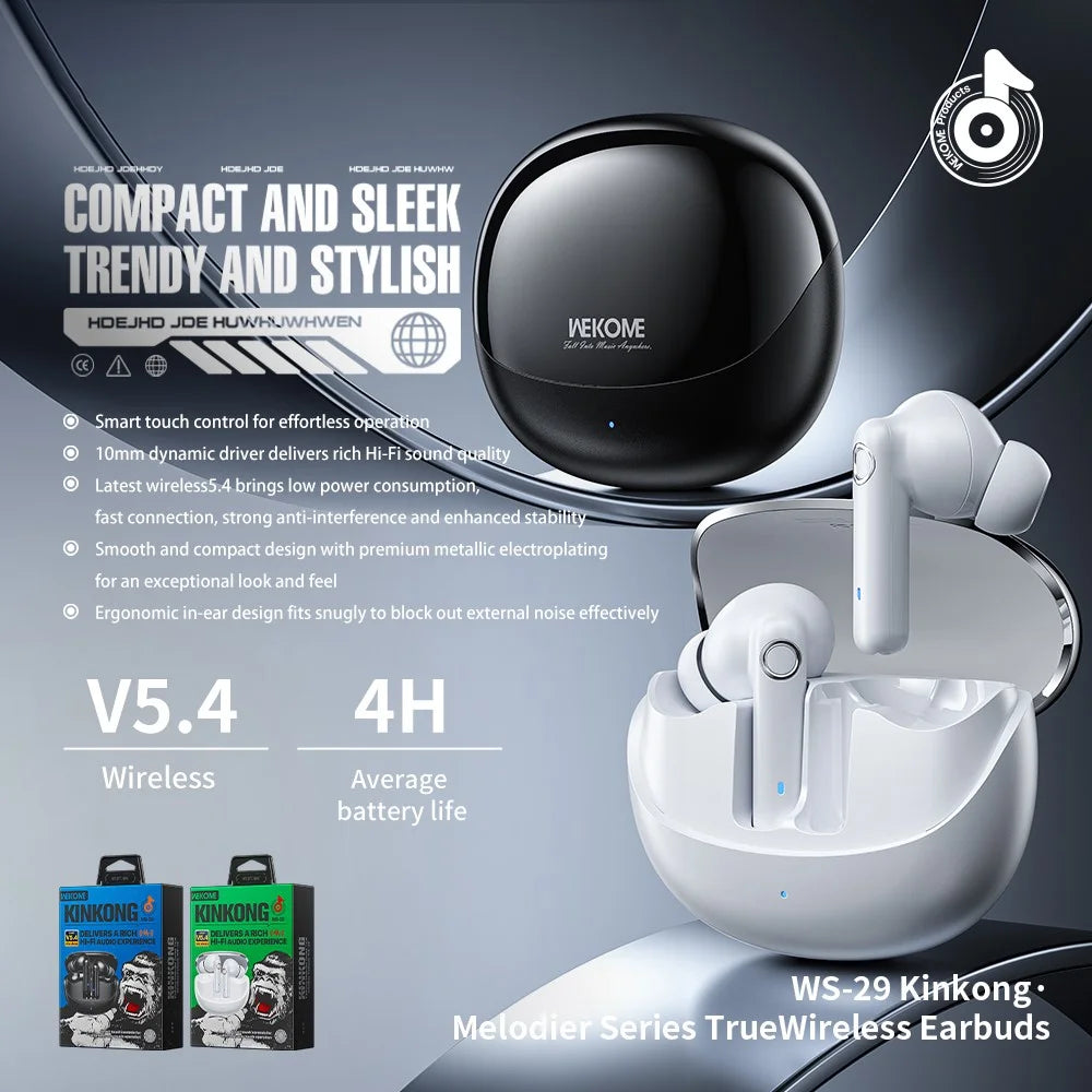 WEKOME WS-29 Kinkong Melodier Series True Wireless Bluetooth-Compatible Earbuds 10mm Drivers Headphones - Black - 2