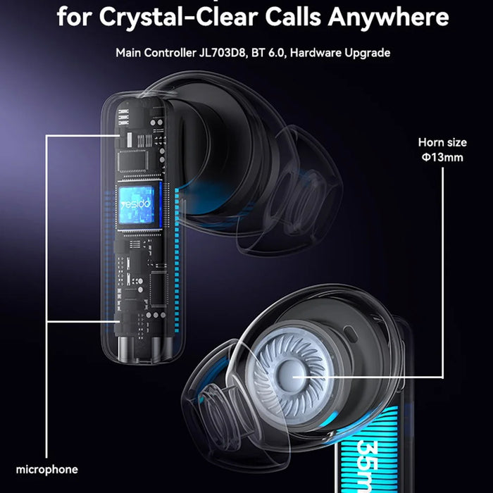 YESIDO TWS40 Bluetooth-Compatible Headphones ANC+ENC Noise Cancellation Wireless Earbuds NTC Temperature Control - 4