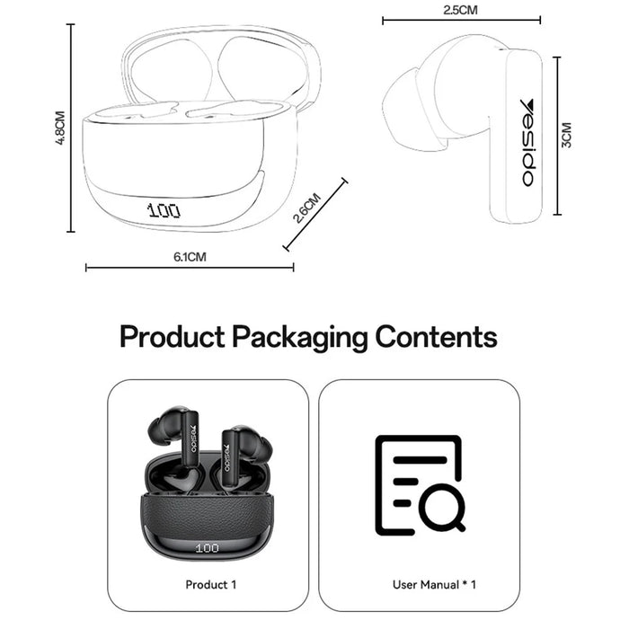 YESIDO TWS40 Bluetooth-Compatible Headphones ANC+ENC Noise Cancellation Wireless Earbuds NTC Temperature Control - 6