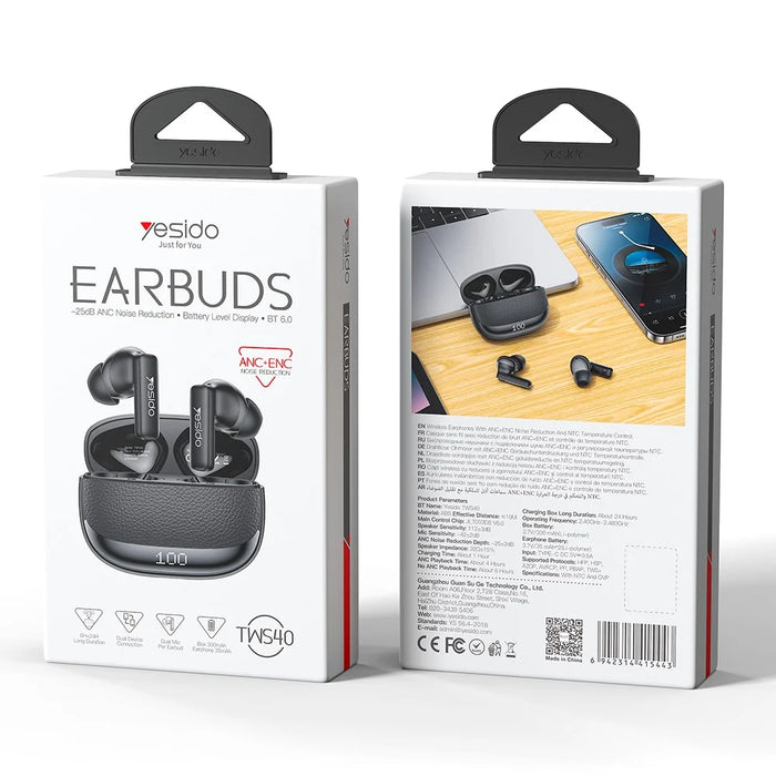 YESIDO TWS40 Bluetooth-Compatible Headphones ANC+ENC Noise Cancellation Wireless Earbuds NTC Temperature Control - 7