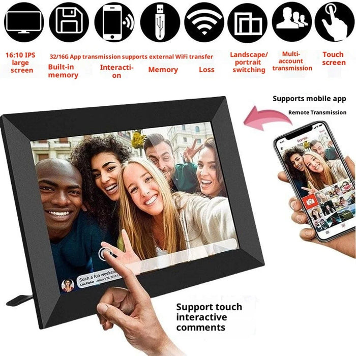 10.1 inch HD Touchscreen WiFi Digital Picture Frame Cloud Album Wireless Remote Photo  /  Video Transfer  Auto Rotate - Black  /  EU Plug - 2
